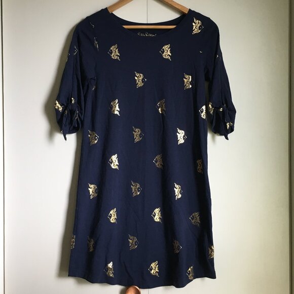 Lilly Pulitzer Preston Gold Foil Fish Print Tunic Dress Small - Picture 5 of 16